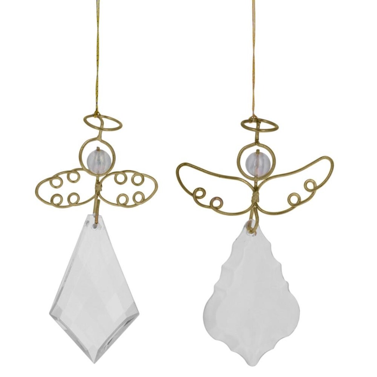 Set of 2 Clear Plastic Angels with Golden Wings Christmas Ornaments 3 Inches
